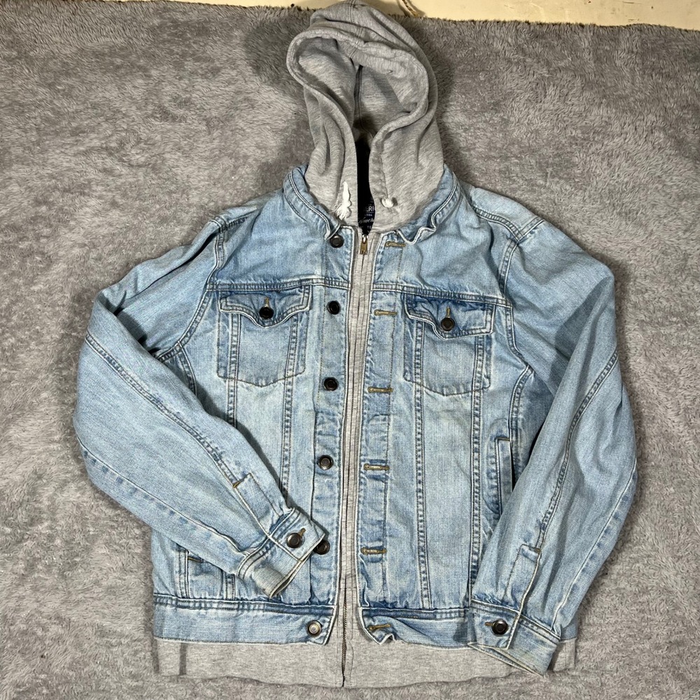American‎ Rag Cie Mens Light Wash Denim Hooded Jacket Layered Zip Up Large